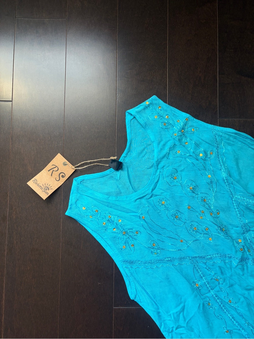 RS Turquoise Embellished Sleeveless Dress